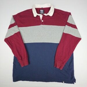 The Souled Store Rugby Shirt Men XL Burgundy Gray Blue Colorblock Long Sleeve